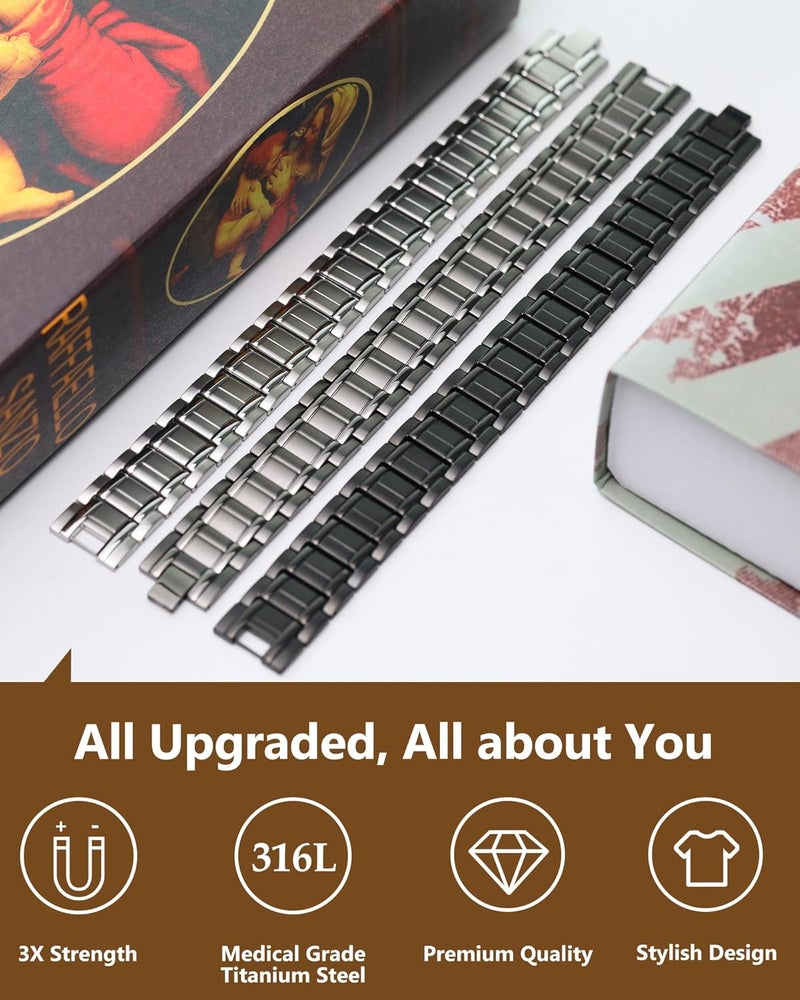 Feraco 3X Magnetic Bracelets for Men Titanium Steel Magnetic Bracelet with 3 Rows Magnets (Black) - Image 4